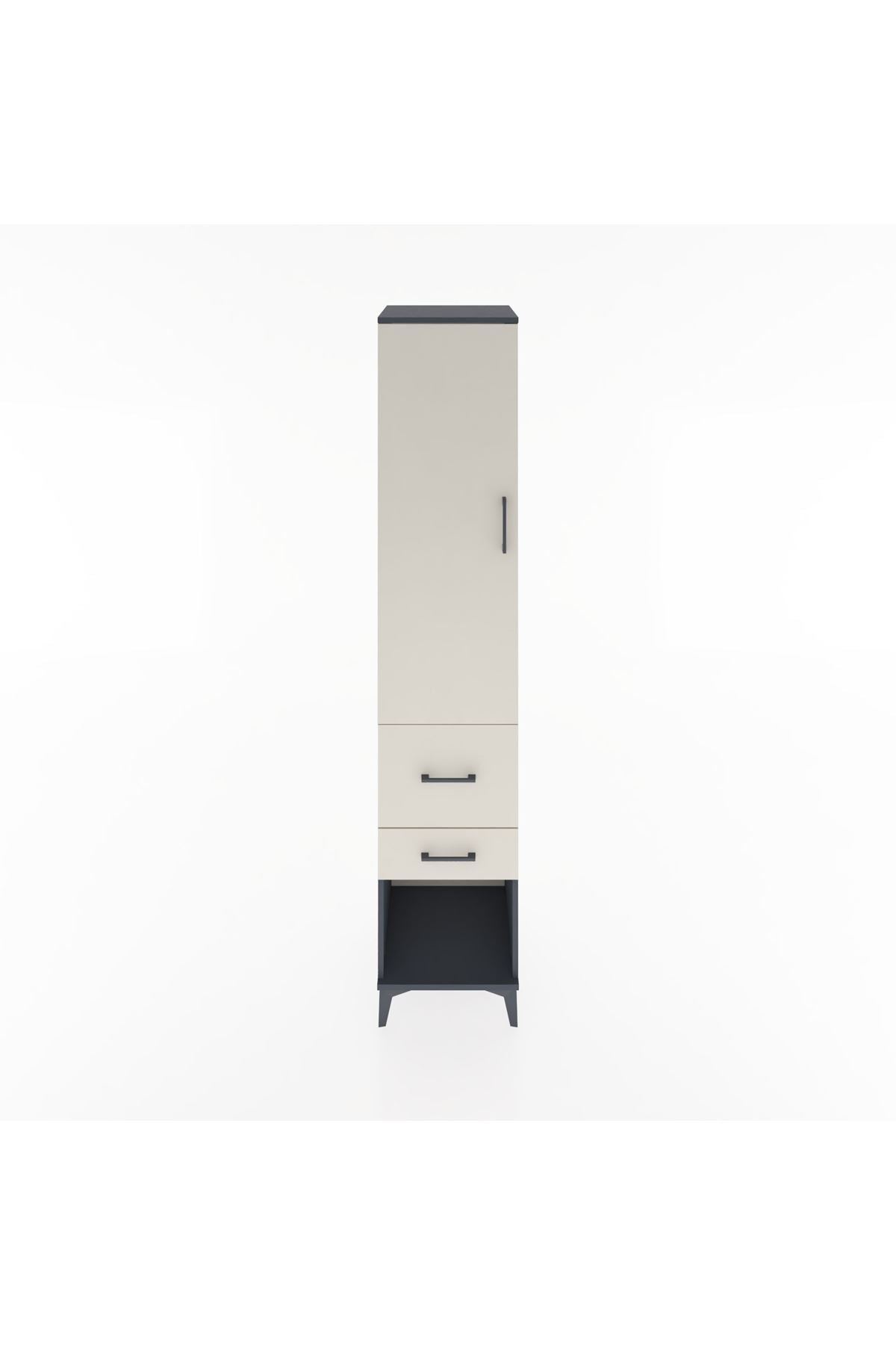 Hyperion Dolap 3 Raflı 2 Çekmeceli Tek Kapaklı 44x44x221 Antrasit-Aytaşı