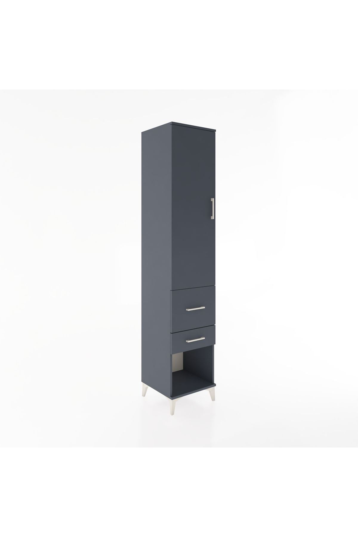 Hyperion Dolap 3 Raflı 2 Çekmeceli Tek Kapaklı 44x44x221 Antrasit-Antrasit