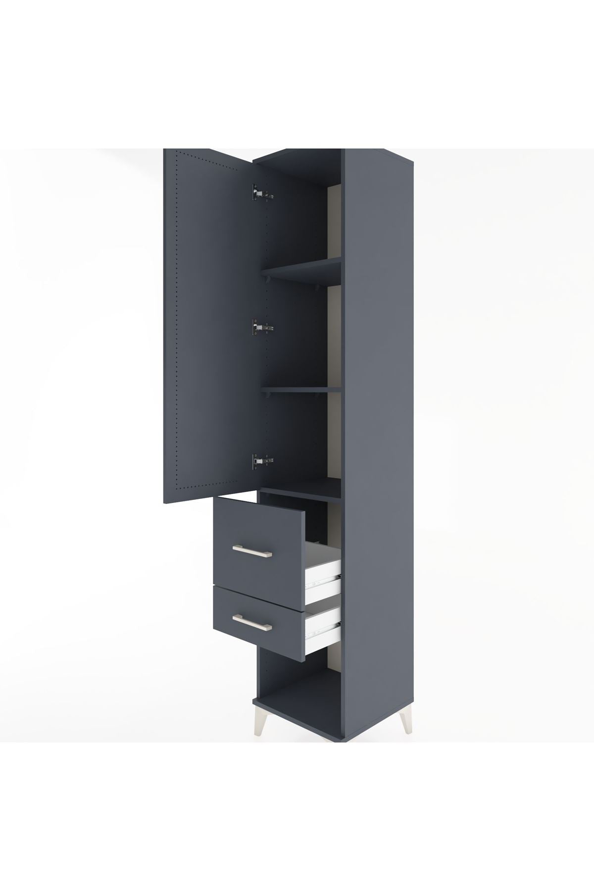 Hyperion Dolap 3 Raflı 2 Çekmeceli Tek Kapaklı 44x44x221 Antrasit-Antrasit