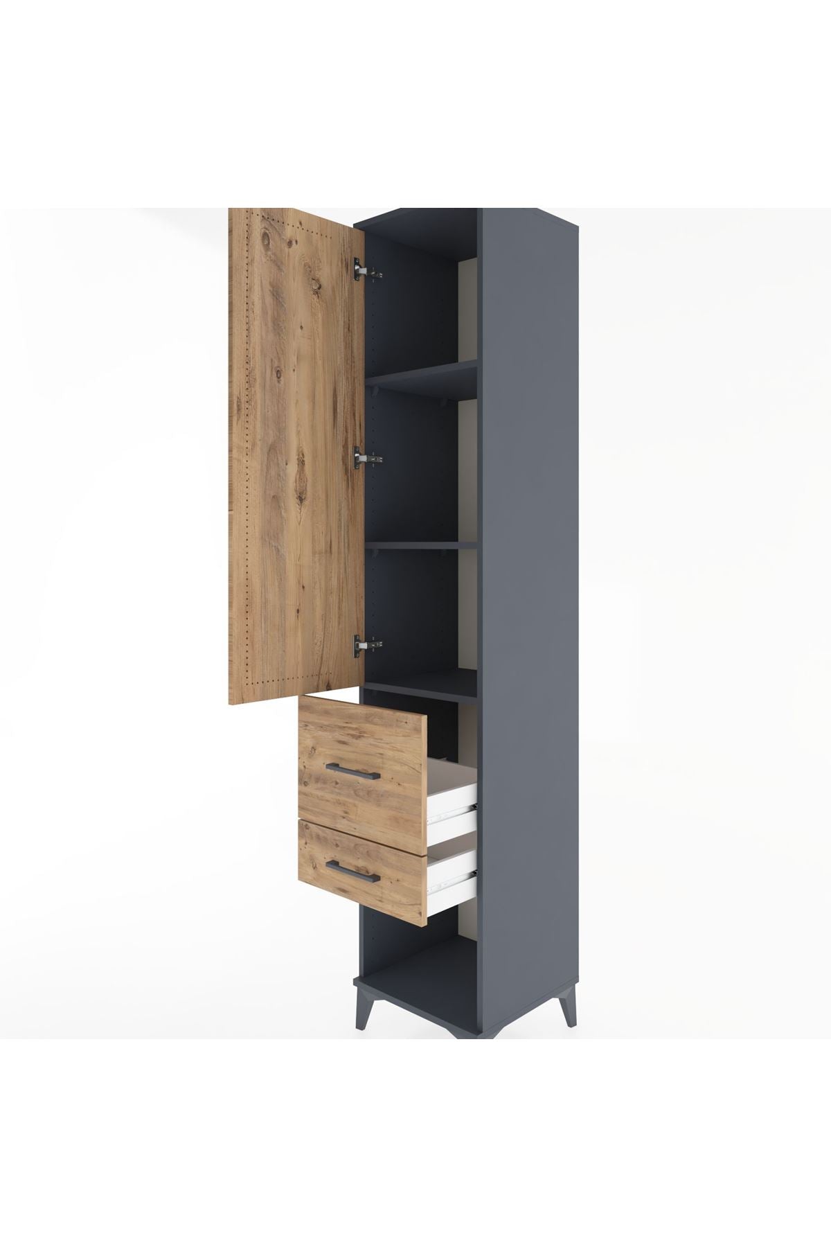 Hyperion Dolap 3 Raflı 2 Çekmeceli Tek Kapaklı 44x44x221 Antrasit-Çam