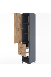 Hyperion Dolap 3 Raflı 2 Çekmeceli Tek Kapaklı 44x44x221 Antrasit-Çam