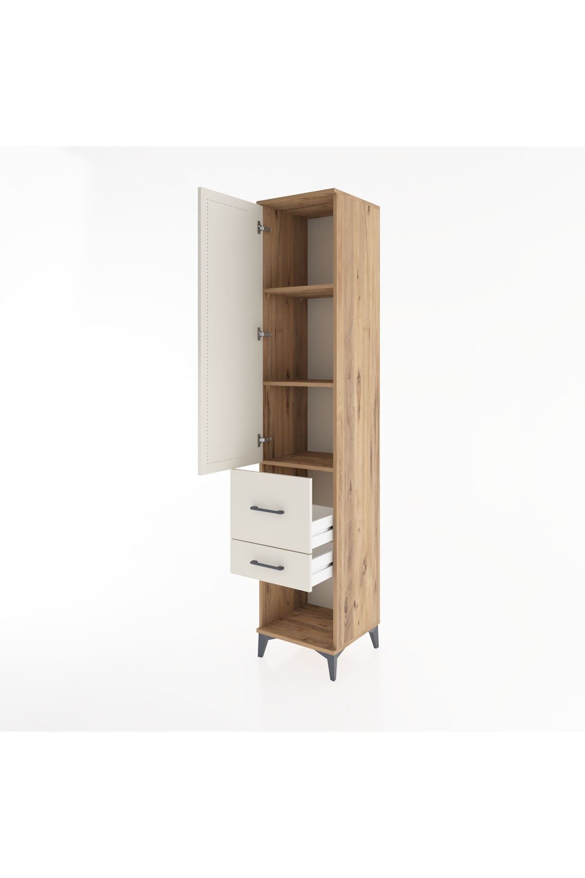 Hyperion Dolap 3 Raflı 2 Çekmeceli Tek Kapaklı 44x44x221 Çam-Aytaşı