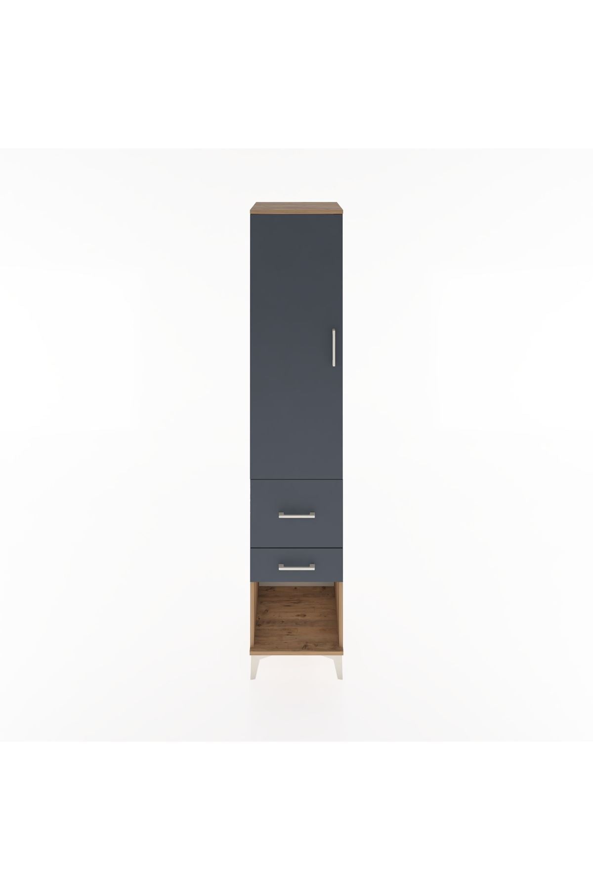 Hyperion Dolap 3 Raflı 2 Çekmeceli Tek Kapaklı 44x44x221 Çam-Antrasit