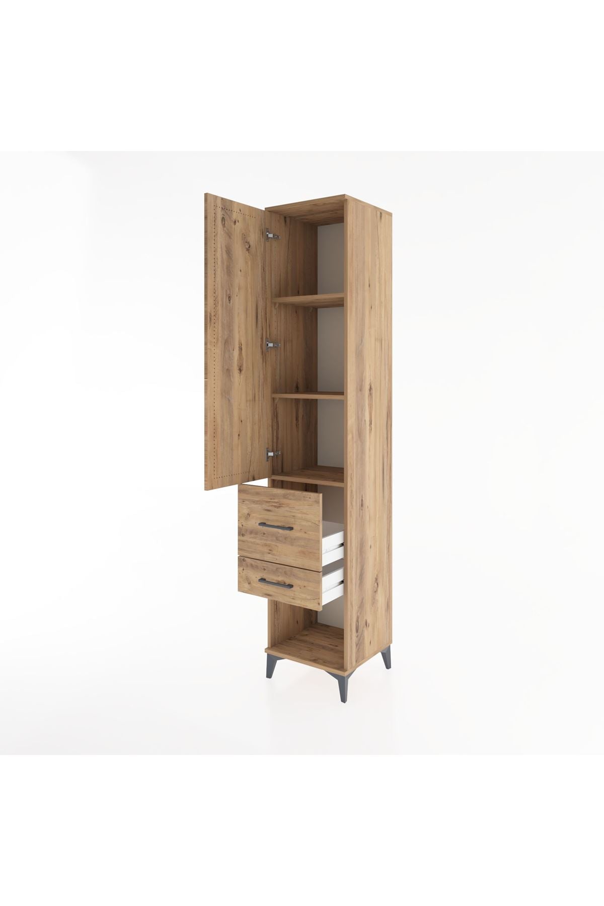 Hyperion Dolap 3 Raflı 2 Çekmeceli Tek Kapaklı 44x44x221 Çam-Çam