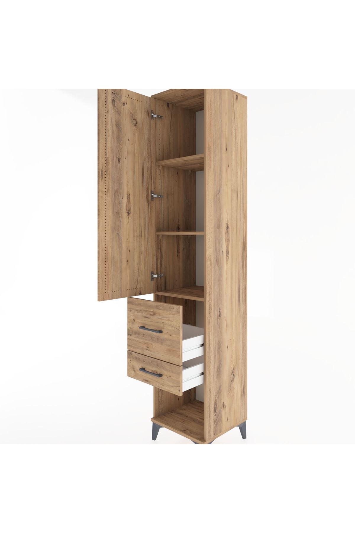 Hyperion Dolap 3 Raflı 2 Çekmeceli Tek Kapaklı 44x44x221 Çam-Çam