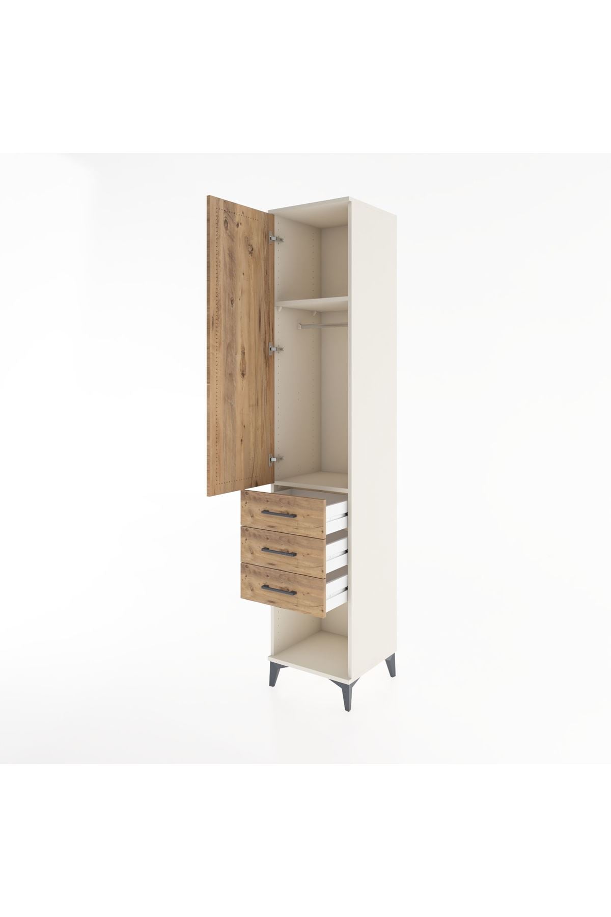 Hyperion Dolap 2 Raflı 3 Çekmeceli Tek Kapaklı 44x44x221 Aytaşı-Çam