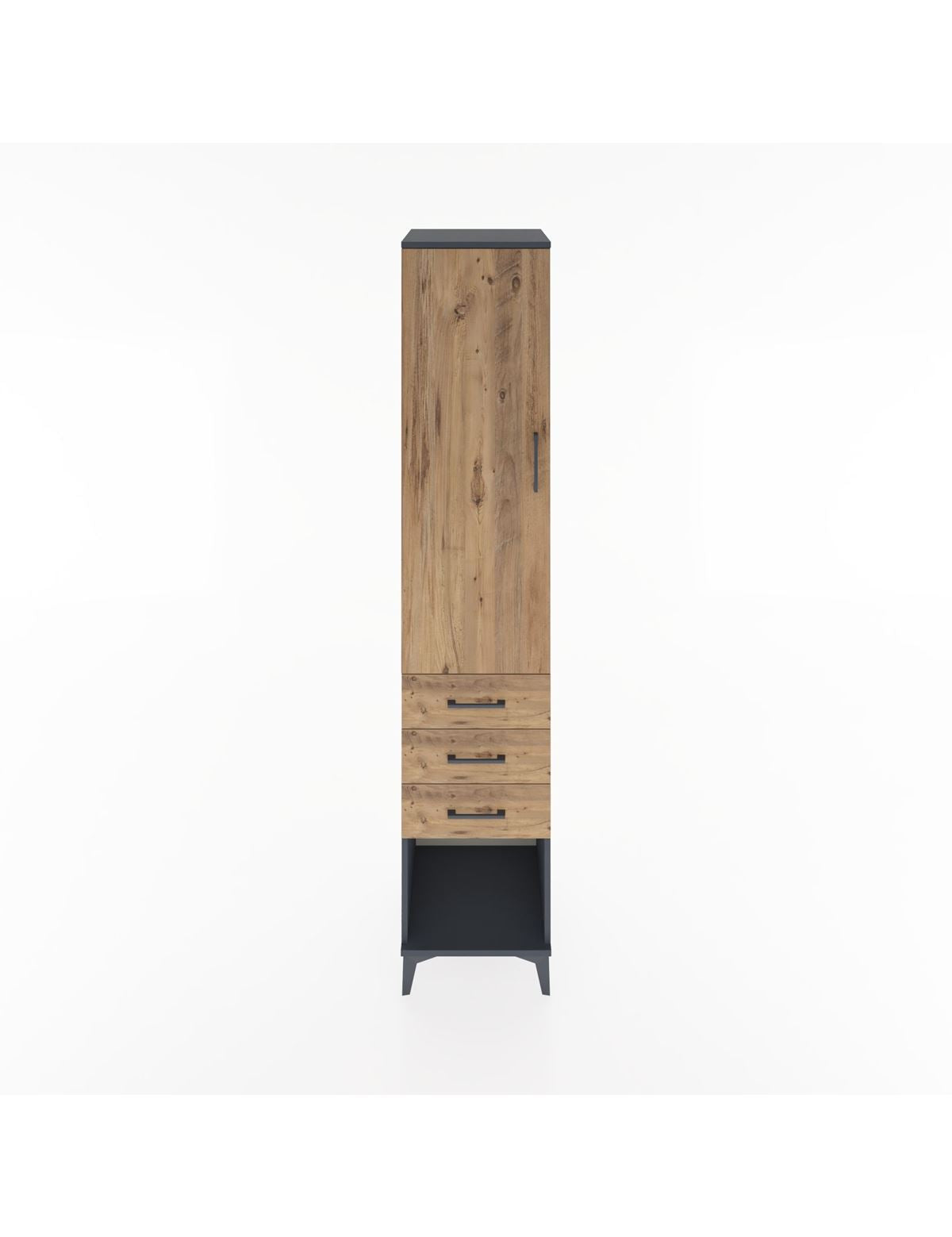 Hyperion Dolap 2 Raflı 3 Çekmeceli Tek Kapaklı 44x44x221 Antrasit-Çam