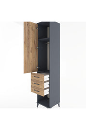 Hyperion Dolap 2 Raflı 3 Çekmeceli Tek Kapaklı 44x44x221 Antrasit-Çam