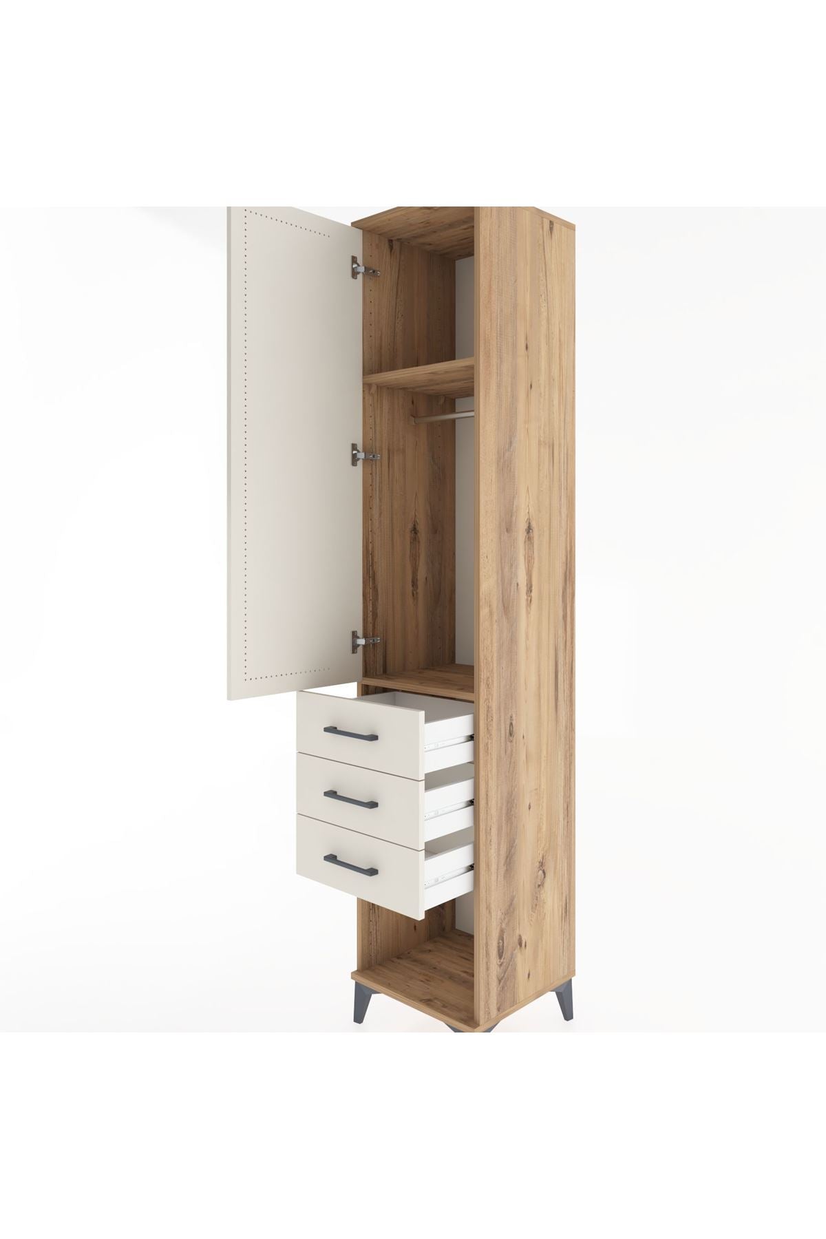 Hyperion Dolap 2 Raflı 3 Çekmeceli Tek Kapaklı 44x44x221 Çam-Aytaşı