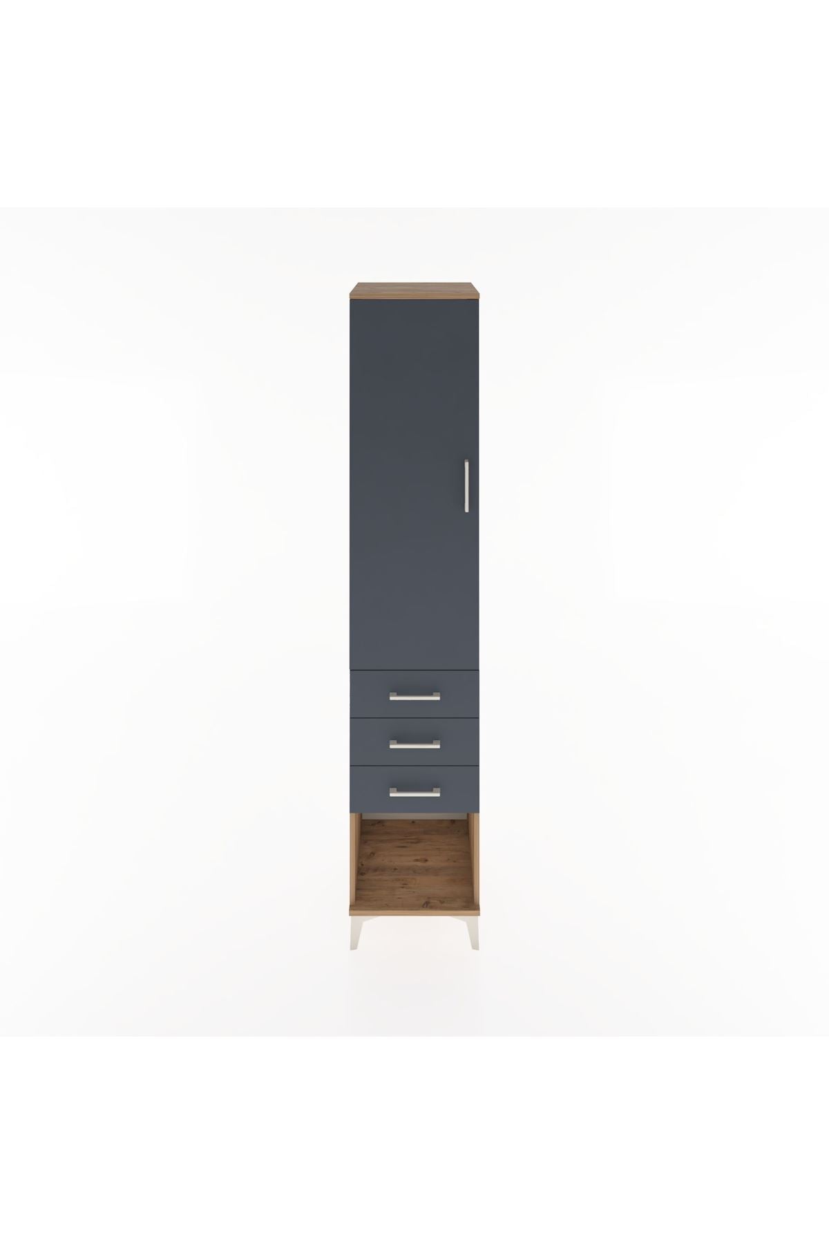 Hyperion Dolap 2 Raflı 3 Çekmeceli Tek Kapaklı 44x44x221 Çam-Antrasit