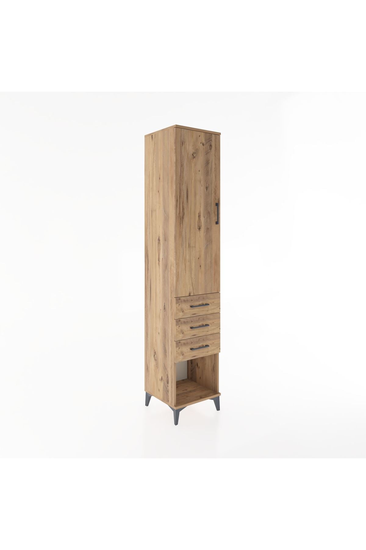 Hyperion Dolap 2 Raflı 3 Çekmeceli Tek Kapaklı 44x44x221 Çam-Çam