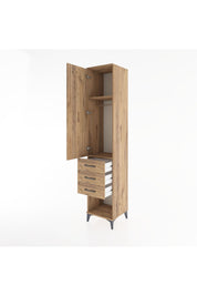 Hyperion Dolap 2 Raflı 3 Çekmeceli Tek Kapaklı 44x44x221 Çam-Çam