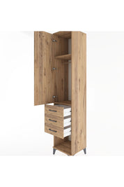 Hyperion Dolap 2 Raflı 3 Çekmeceli Tek Kapaklı 44x44x221 Çam-Çam