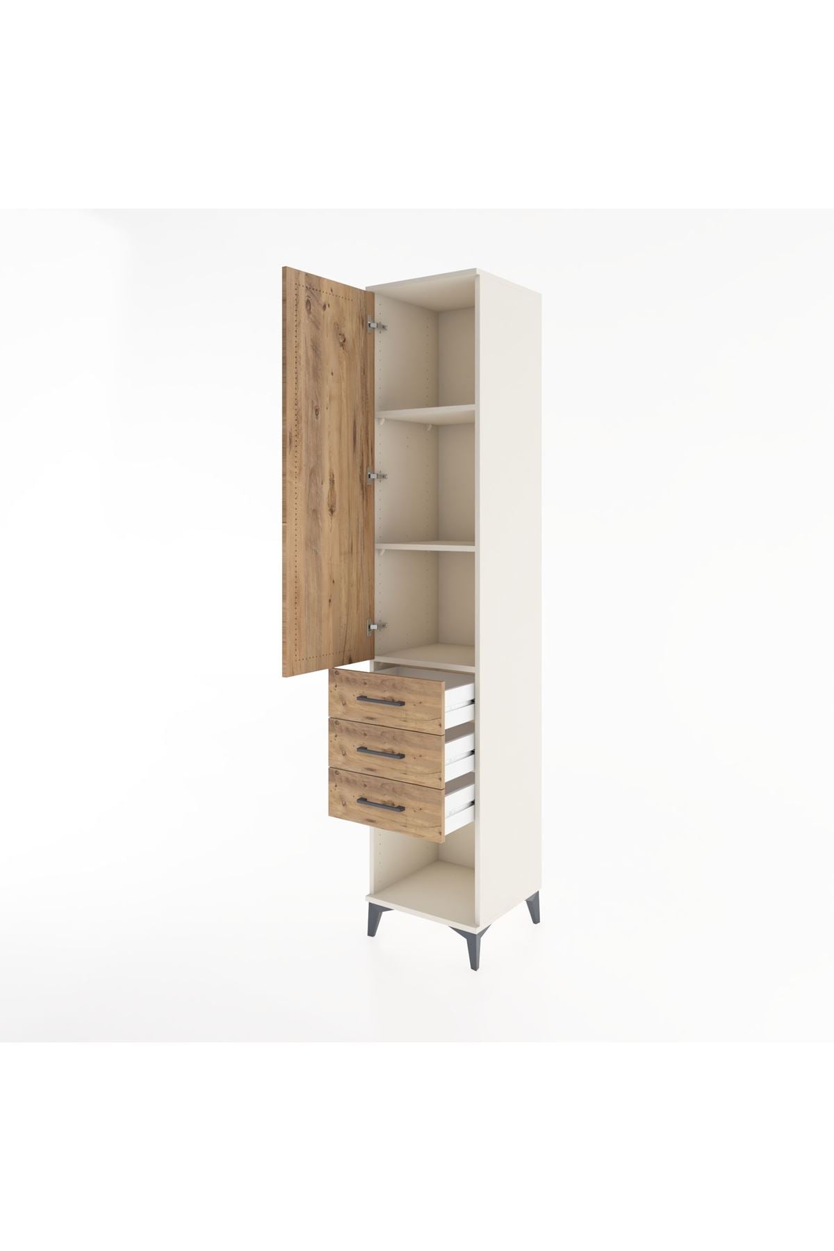 Hyperion Dolap 3 Raflı 3 Çekmeceli Tek Kapaklı 44x44x221 Aytaşı-Çam