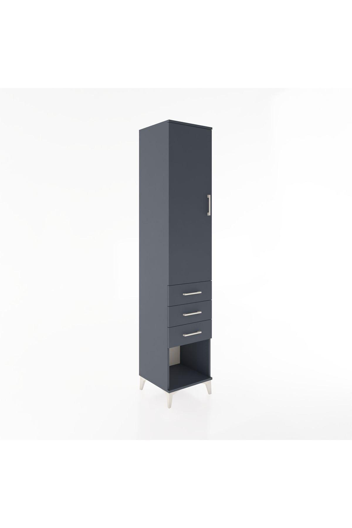 Hyperion Dolap 3 Raflı 3 Çekmeceli Tek Kapaklı 44x44x221 Antrasit-Antrasit