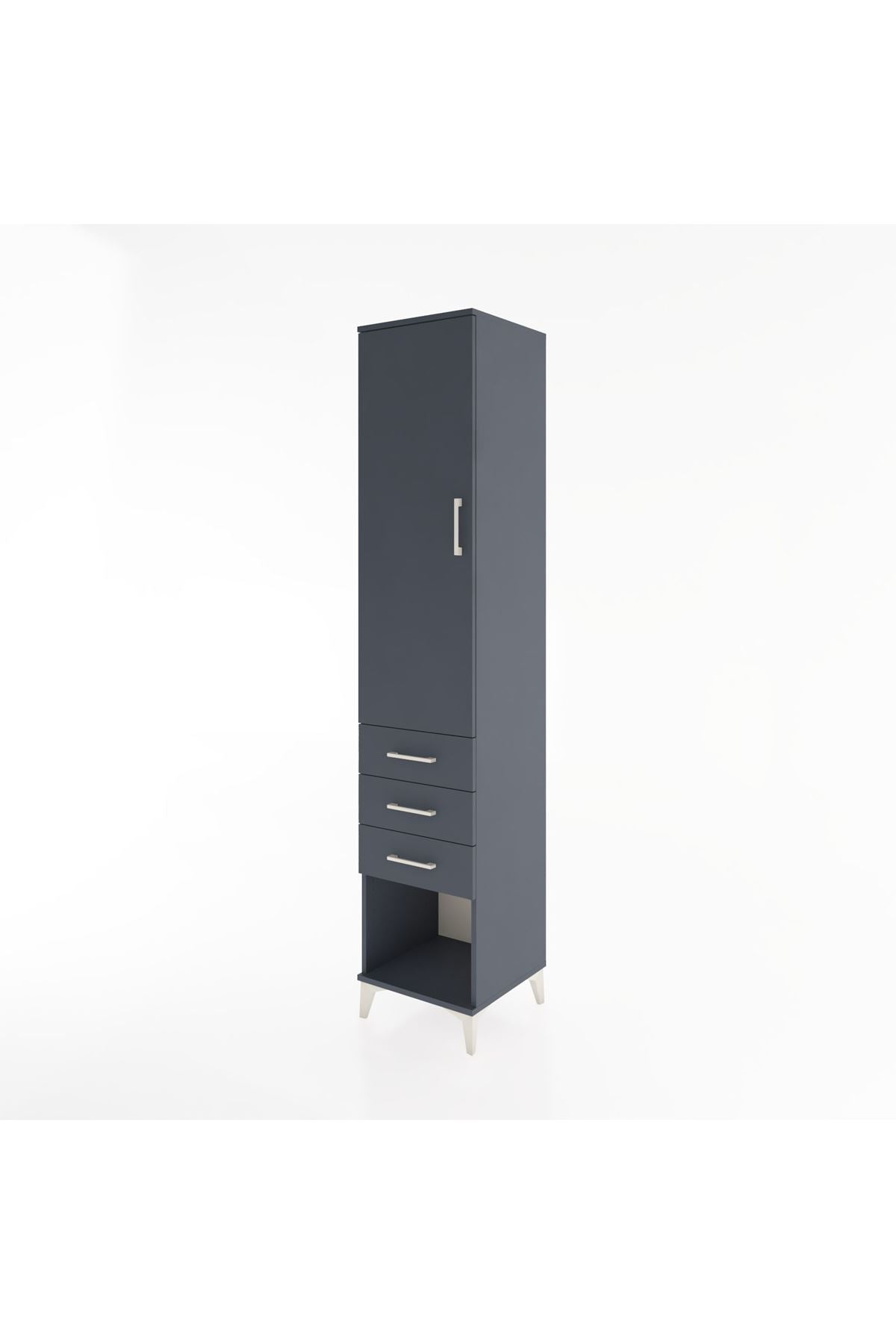 Hyperion Dolap 3 Raflı 3 Çekmeceli Tek Kapaklı 44x44x221 Antrasit-Antrasit