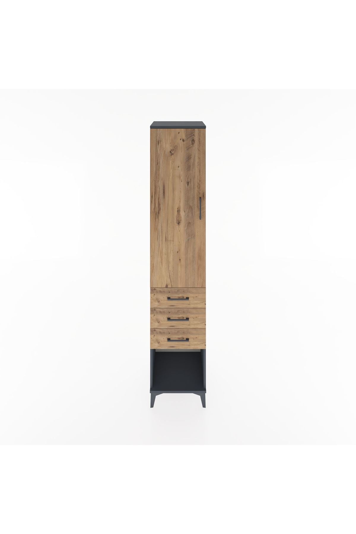 Hyperion Dolap 3 Raflı 3 Çekmeceli Tek Kapaklı 44x44x221 Antrasit-Çam