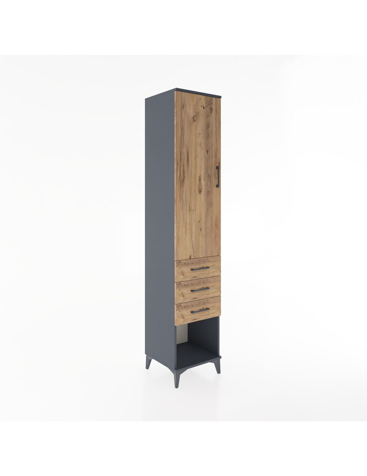 Hyperion Dolap 3 Raflı 3 Çekmeceli Tek Kapaklı 44x44x221 Antrasit-Çam