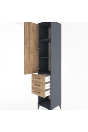 Hyperion Dolap 3 Raflı 3 Çekmeceli Tek Kapaklı 44x44x221 Antrasit-Çam