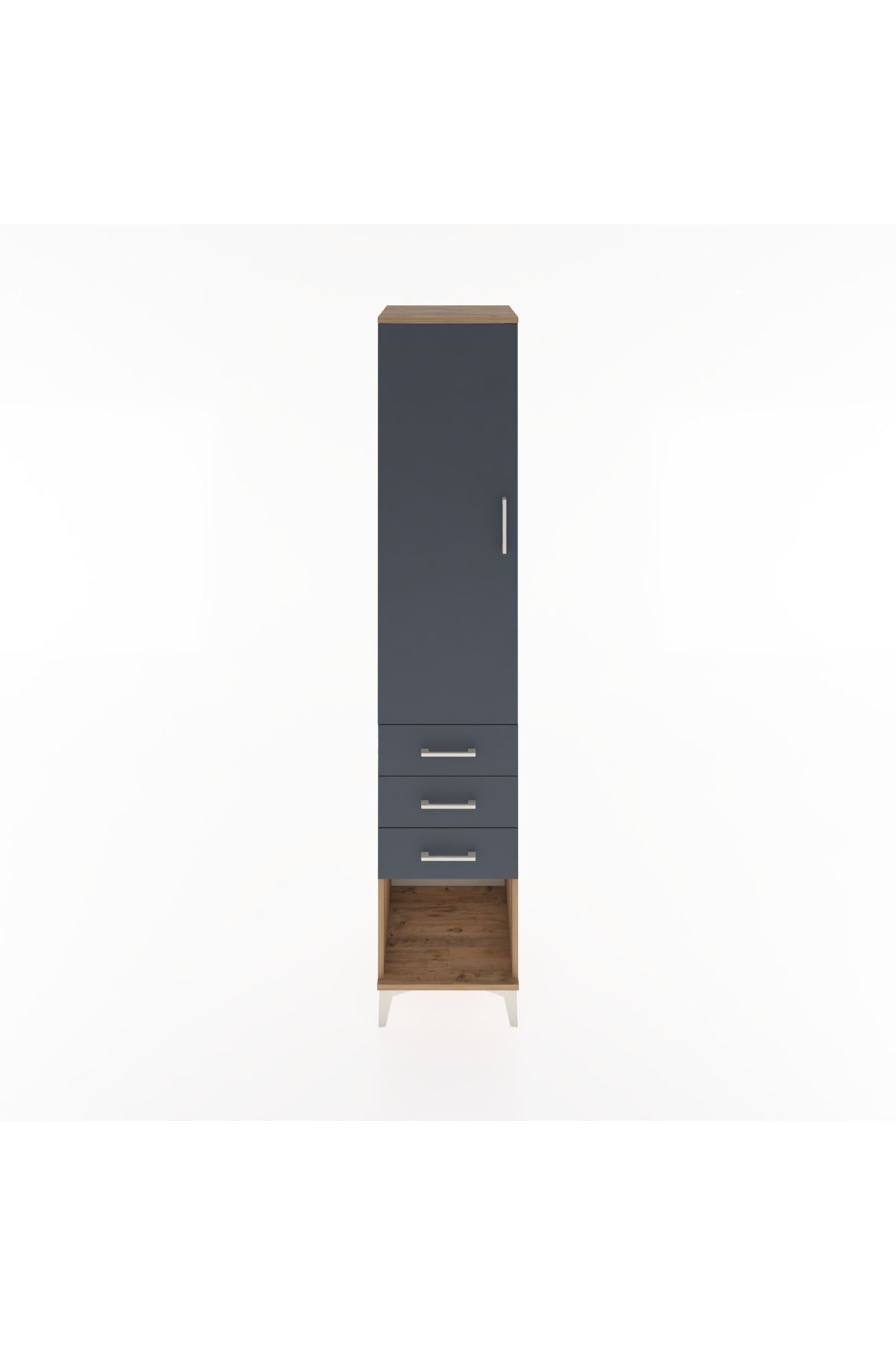 Hyperion Dolap 3 Raflı 3 Çekmeceli Tek Kapaklı 44x44x221 Çam-Antrasit