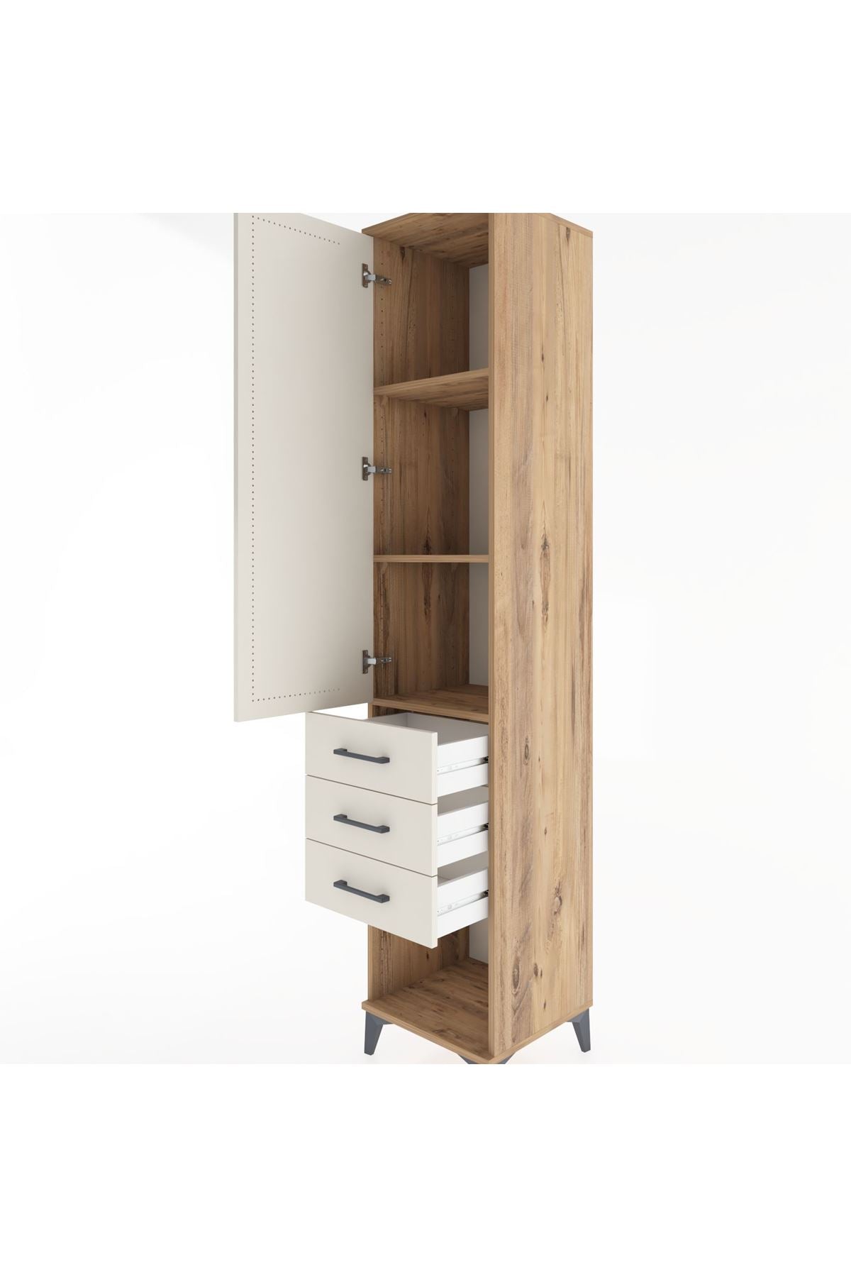 Hyperion Dolap 3 Raflı 3 Çekmeceli Tek Kapaklı 44x44x221 Çam-Aytaşı