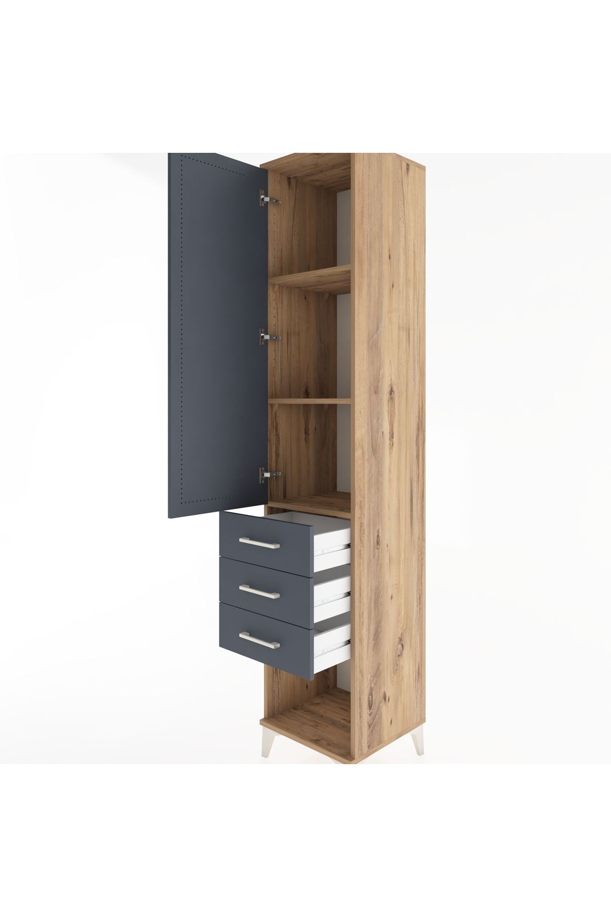 Hyperion Dolap 3 Raflı 3 Çekmeceli Tek Kapaklı 44x44x221 Çam-Antrasit