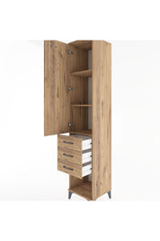 Hyperion Dolap 3 Raflı 3 Çekmeceli Tek Kapaklı 44x44x221 Çam-Çam