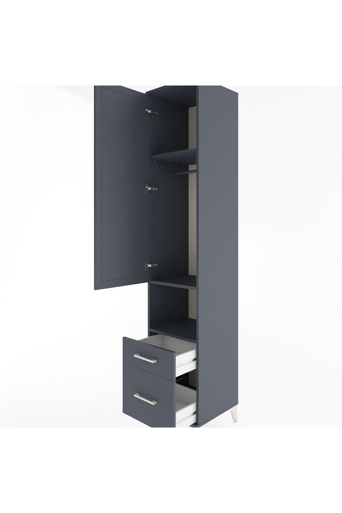 Hyperion Dolap 3 Raflı 2 Çekmeceli Tek Askılı 44x44x221 Antrasit-Antrasit