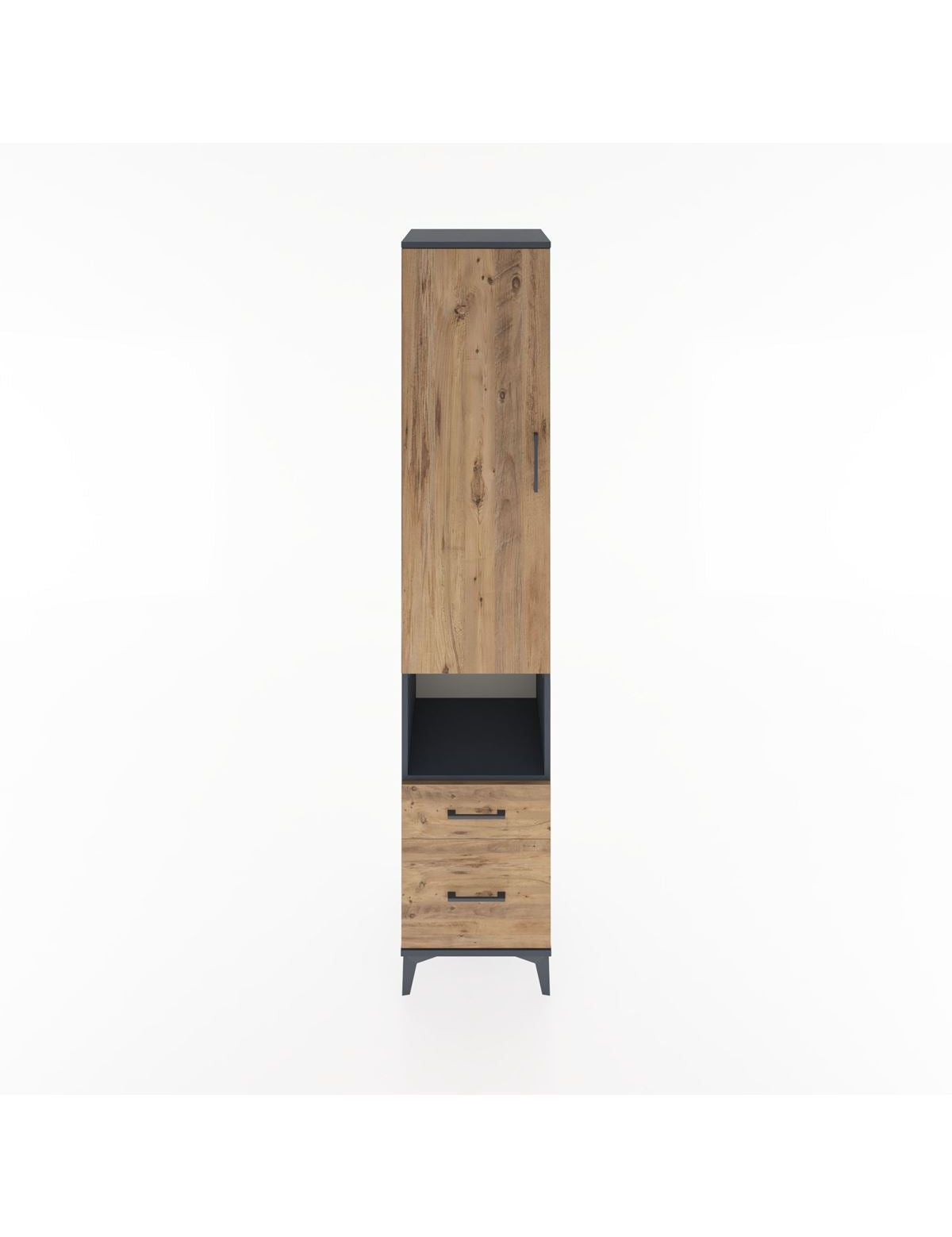 Hyperion Dolap 3 Raflı 2 Çekmeceli Tek Askılı 44x44x221 Antrasit-Çam