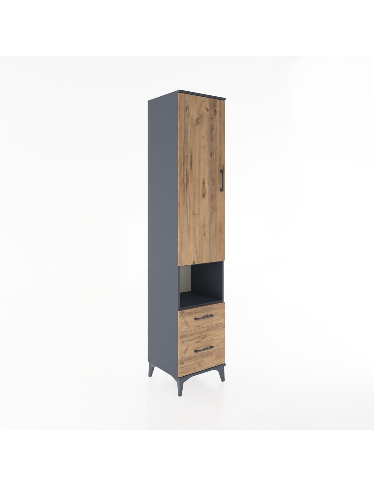 Hyperion Dolap 3 Raflı 2 Çekmeceli Tek Askılı 44x44x221 Antrasit-Çam