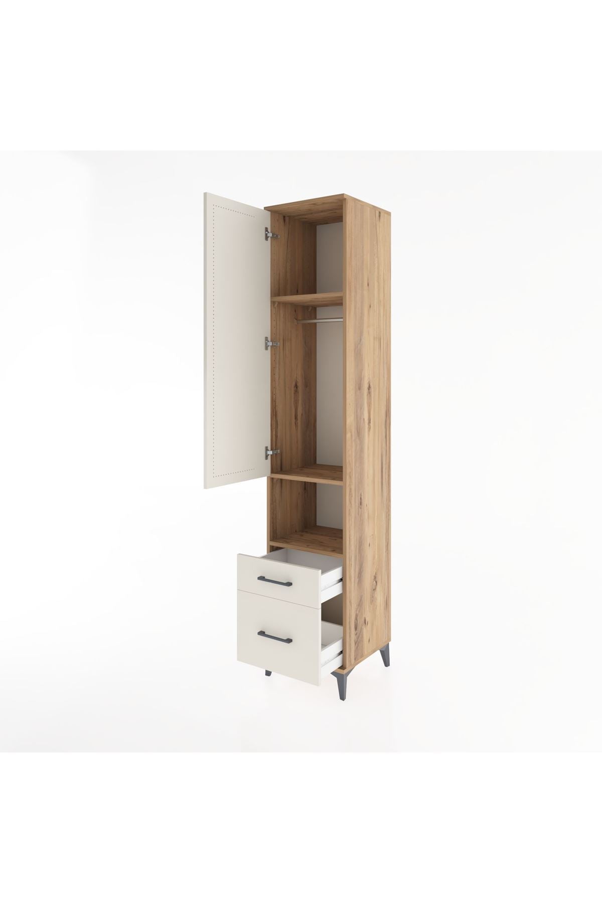 Hyperion Dolap 3 Raflı 2 Çekmeceli Tek Askılı 44x44x221 Çam-Aytaşı