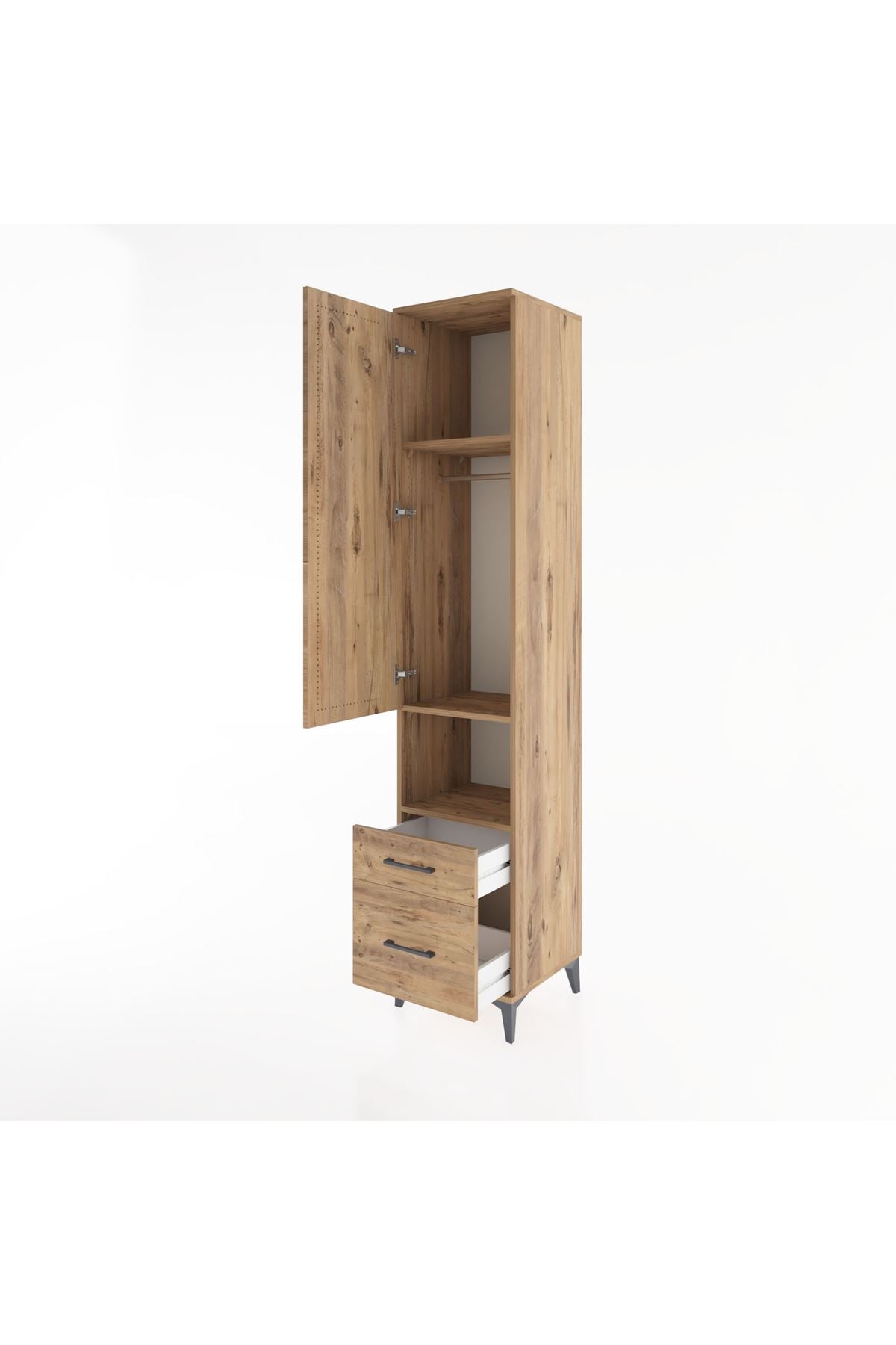 Hyperion Dolap 3 Raflı 2 Çekmeceli Tek Askılı 44x44x221 Çam-Çam