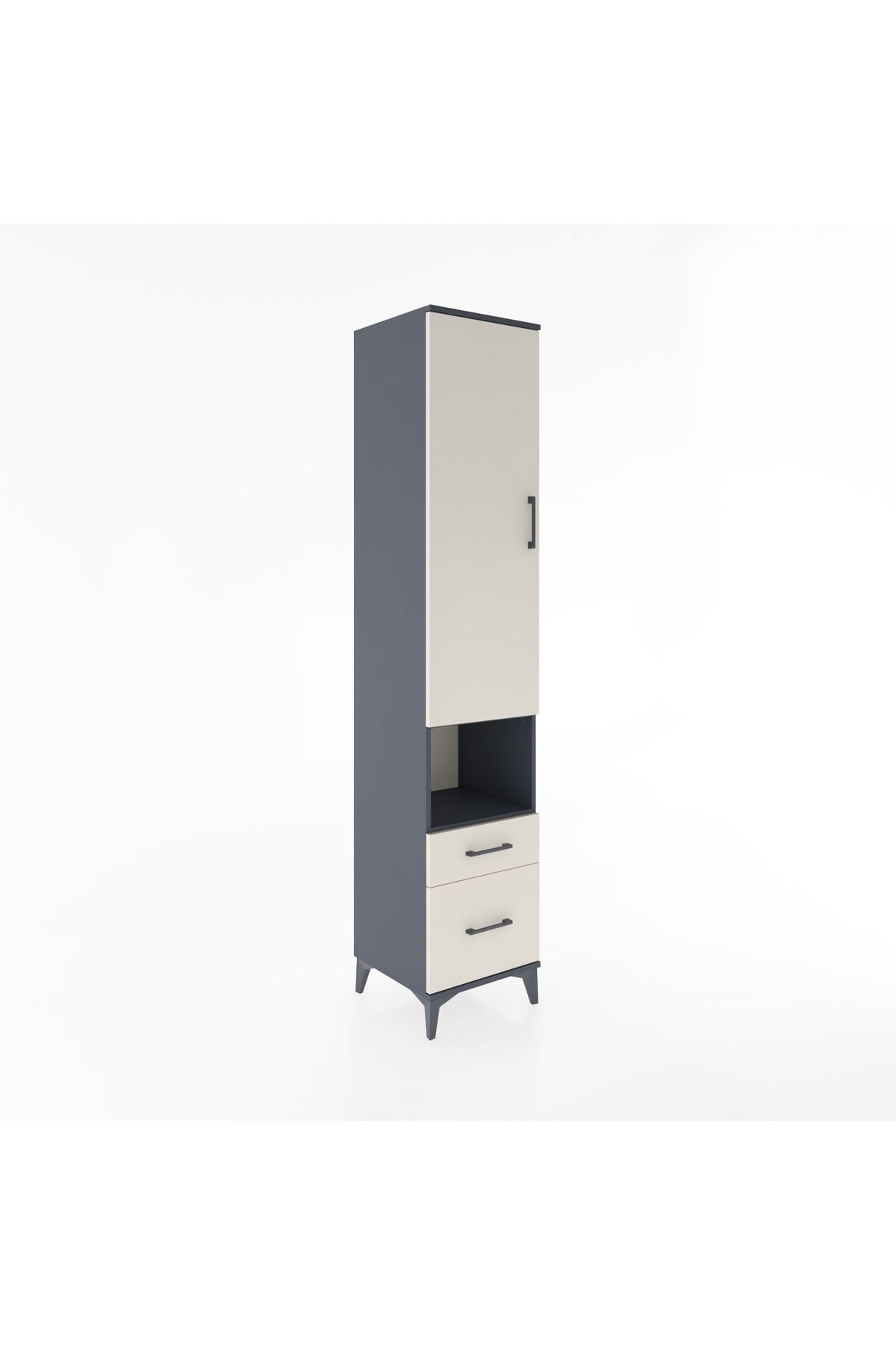 Hyperion Dolap 4 Raflı 2 Çekmeceli Tek Kapaklı 44x44x221 Antrasit-Aytaşı