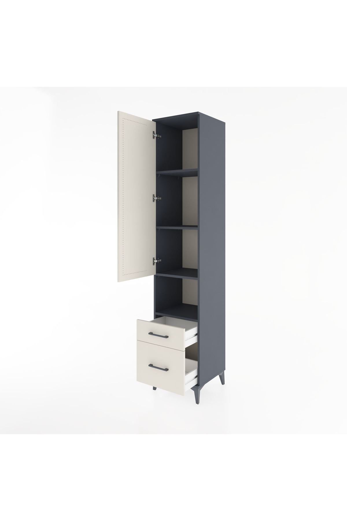 Hyperion Dolap 4 Raflı 2 Çekmeceli Tek Kapaklı 44x44x221 Antrasit-Aytaşı