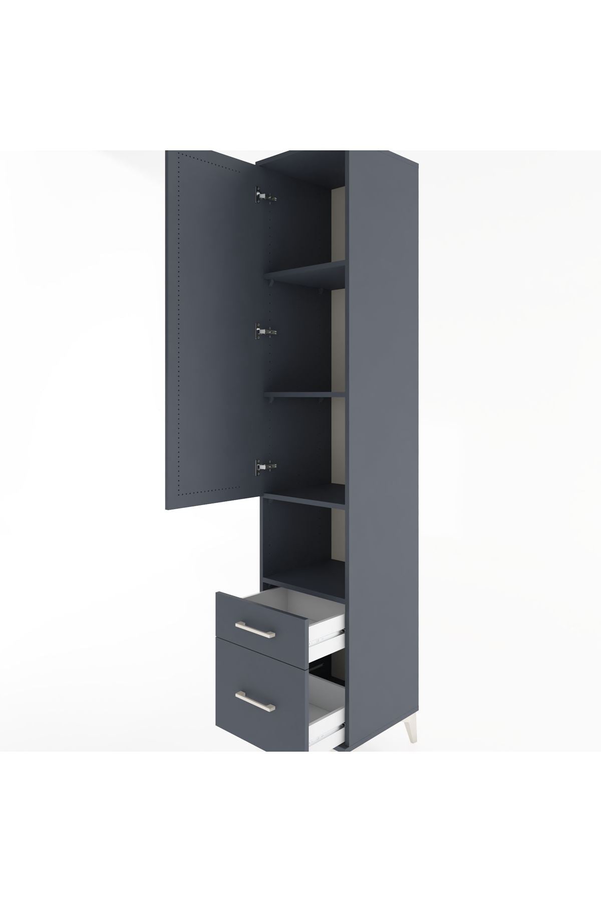 Hyperion Dolap 4 Raflı 2 Çekmeceli Tek Kapaklı 44x44x221 Antrasit-Antrasit