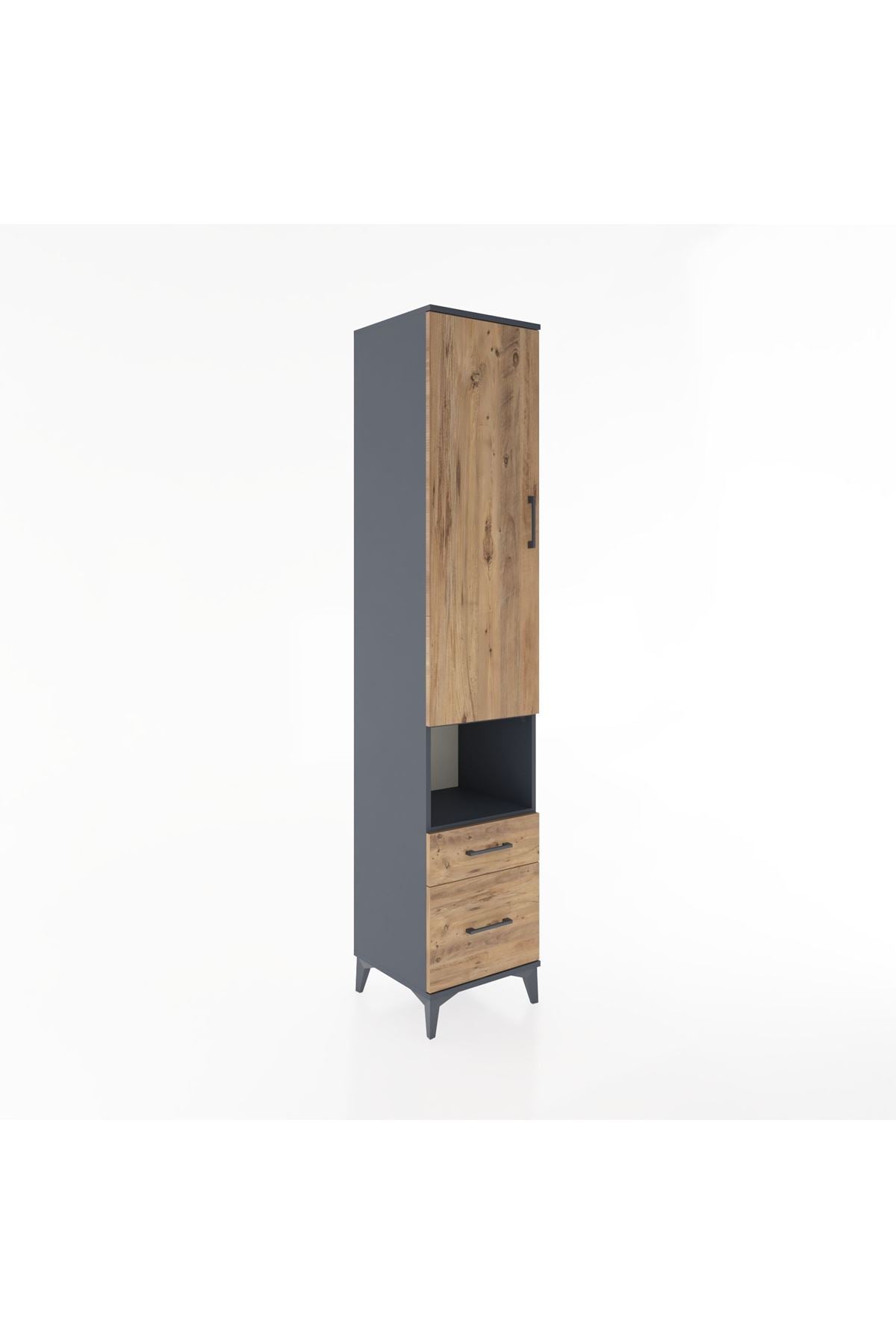 Hyperion Dolap 4 Raflı 2 Çekmeceli Tek Kapaklı 44x44x221 Antrasit-Çam