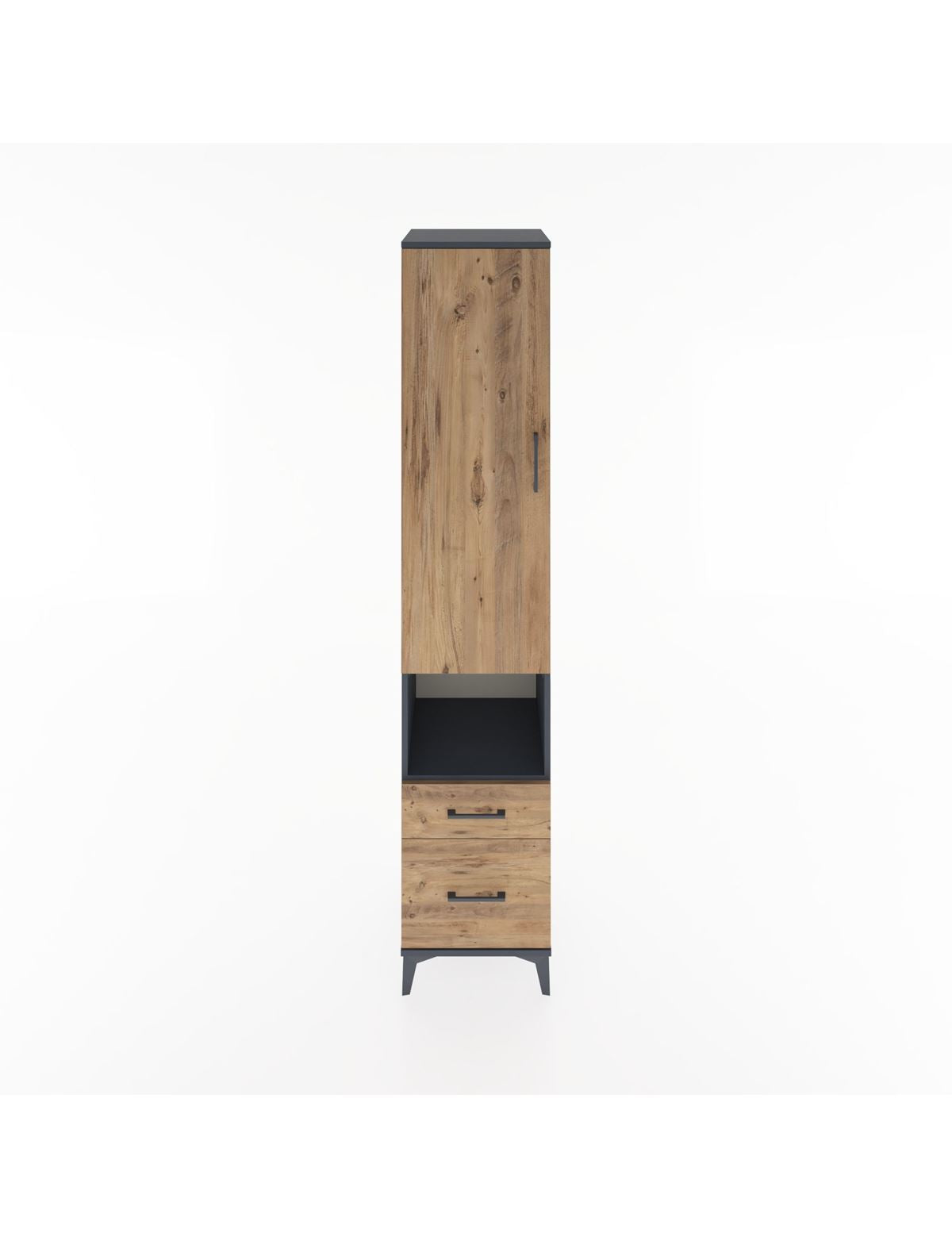 Hyperion Dolap 4 Raflı 2 Çekmeceli Tek Kapaklı 44x44x221 Antrasit-Çam