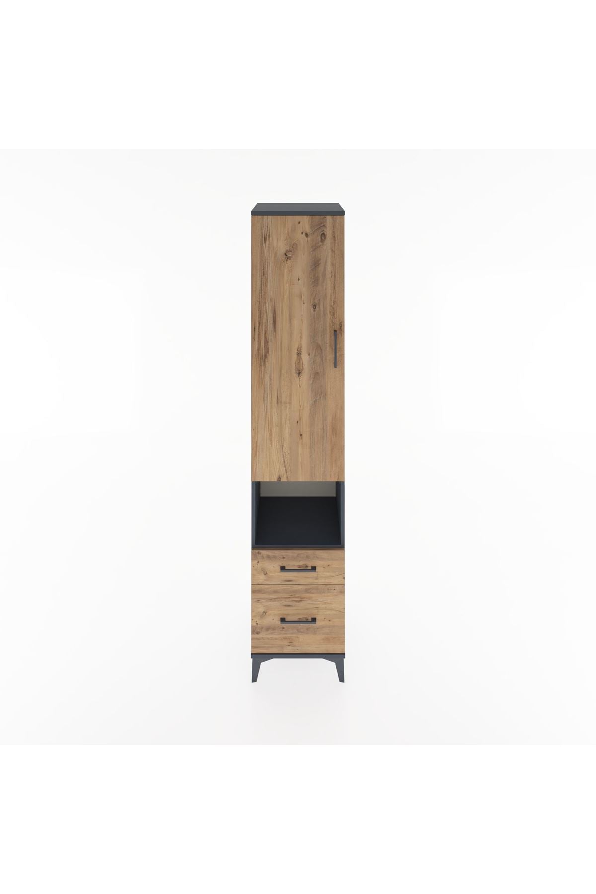 Hyperion Dolap 4 Raflı 2 Çekmeceli Tek Kapaklı 44x44x221 Antrasit-Çam