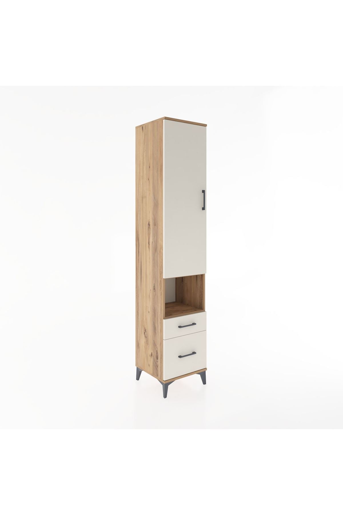 Hyperion Dolap 4 Raflı 2 Çekmeceli Tek Kapaklı 44x44x221 Çam-Aytaşı