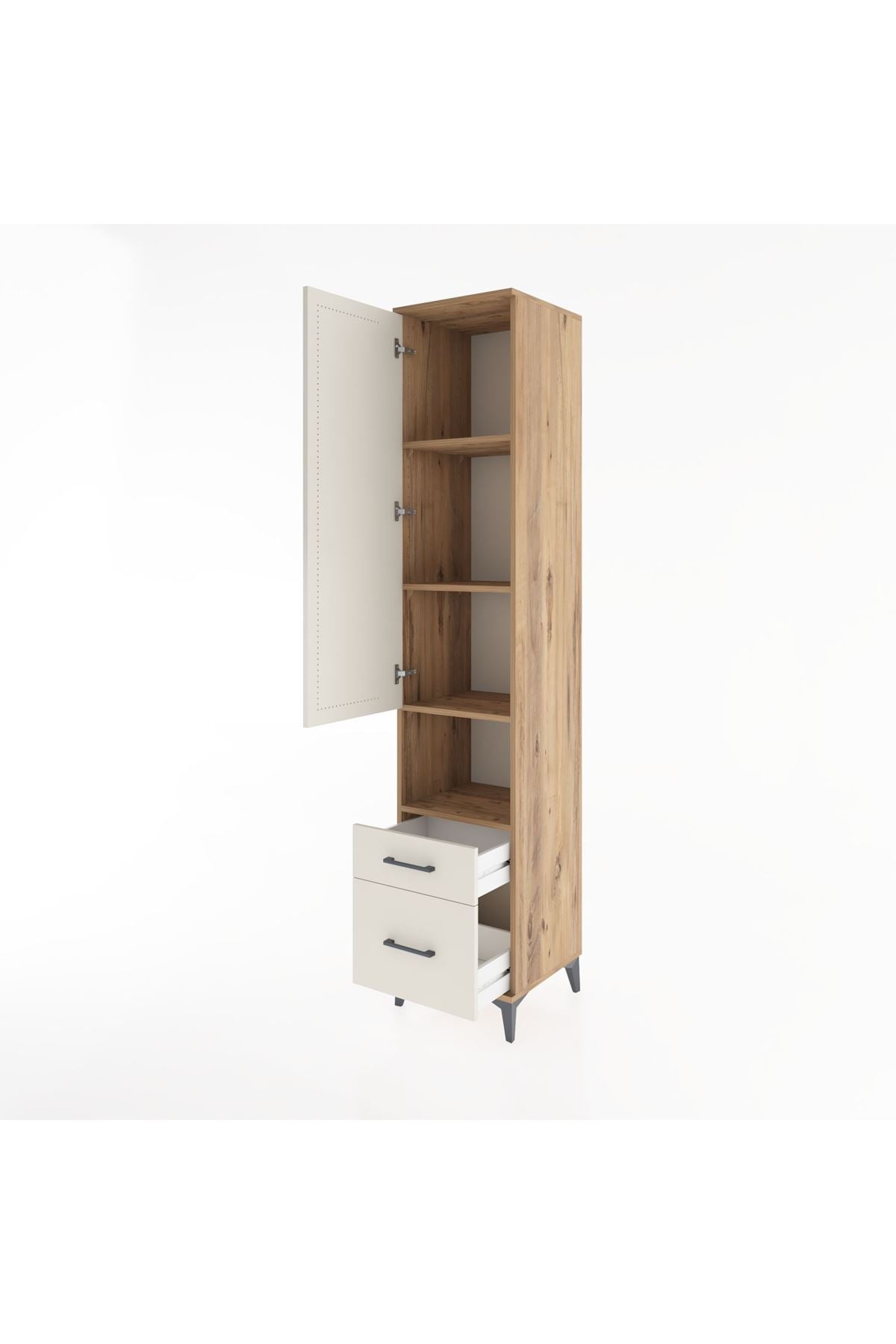 Hyperion Dolap 4 Raflı 2 Çekmeceli Tek Kapaklı 44x44x221 Çam-Aytaşı