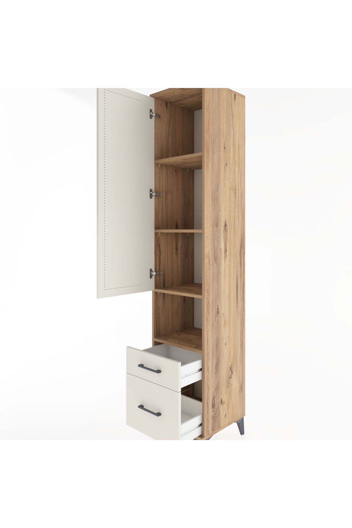 Hyperion Dolap 4 Raflı 2 Çekmeceli Tek Kapaklı 44x44x221 Çam-Aytaşı