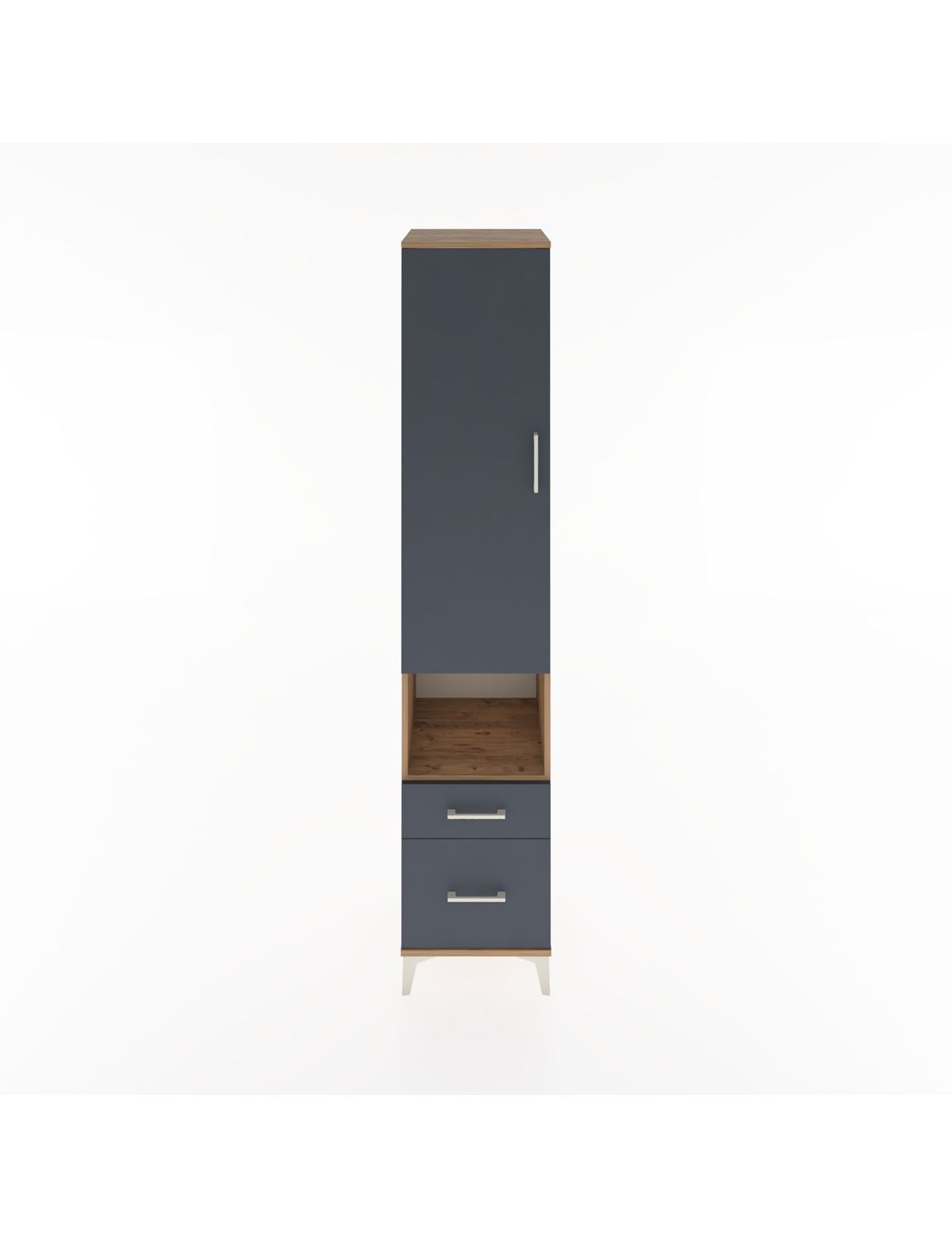 Hyperion Dolap 4 Raflı 2 Çekmeceli Tek Kapaklı 44x44x221 Çam-Antrasit