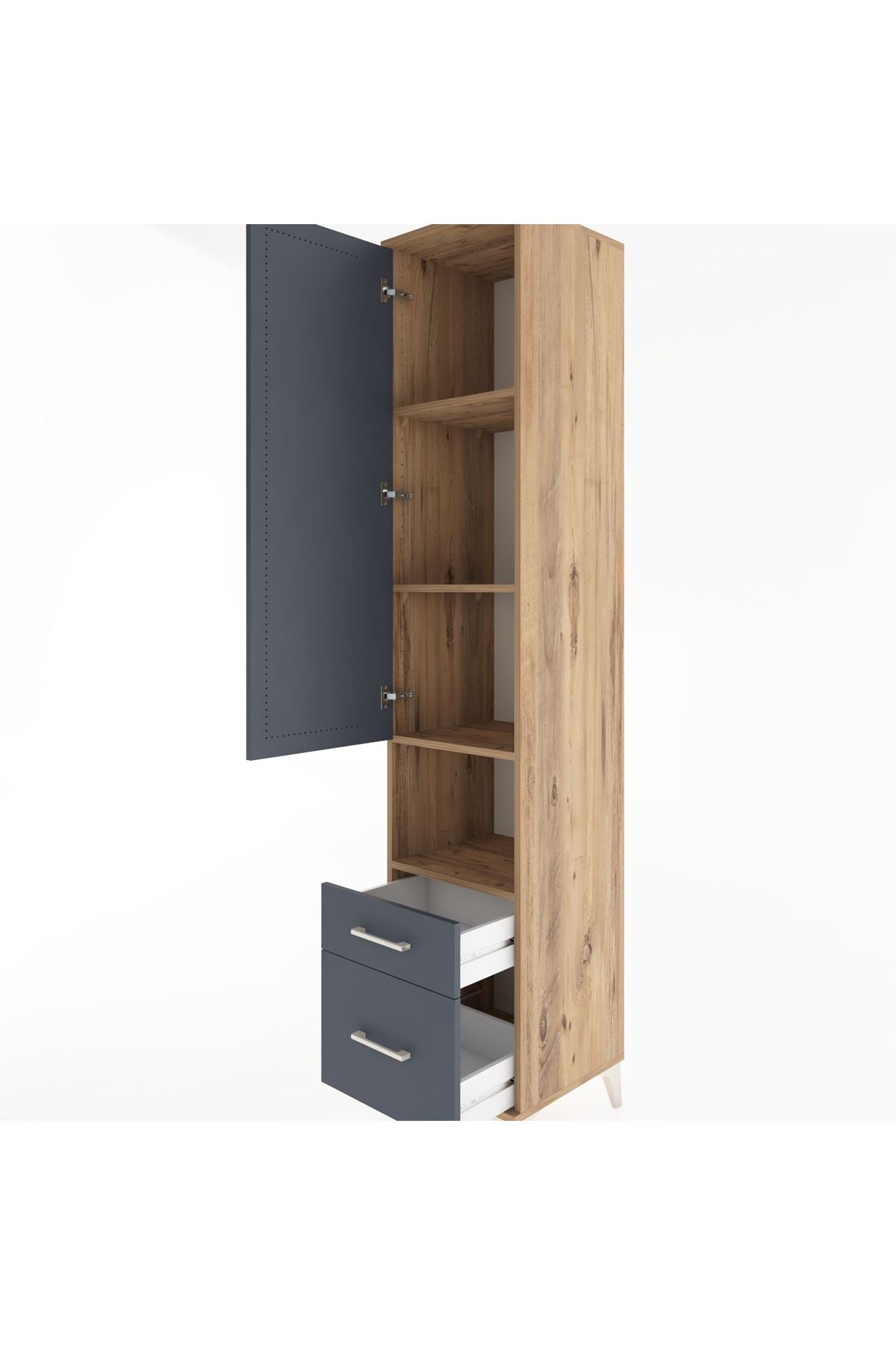 Hyperion Dolap 4 Raflı 2 Çekmeceli Tek Kapaklı 44x44x221 Çam-Antrasit