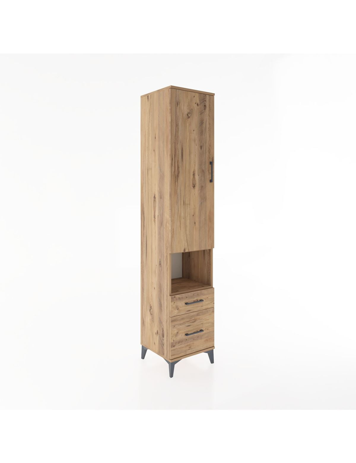 Hyperion Dolap 4 Raflı 2 Çekmeceli Tek Kapaklı 44x44x221 Çam-Çam