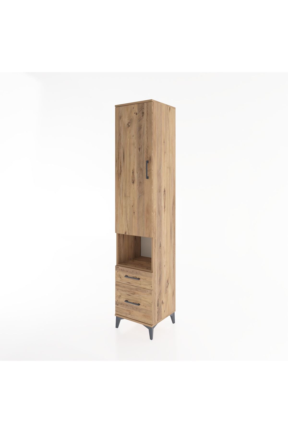 Hyperion Dolap 4 Raflı 2 Çekmeceli Tek Kapaklı 44x44x221 Çam-Çam