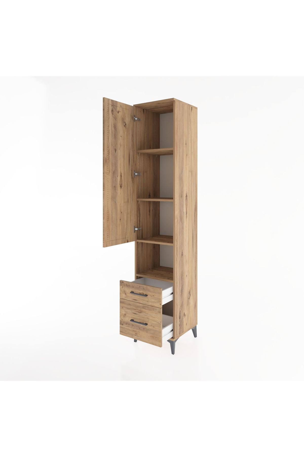 Hyperion Dolap 4 Raflı 2 Çekmeceli Tek Kapaklı 44x44x221 Çam-Çam