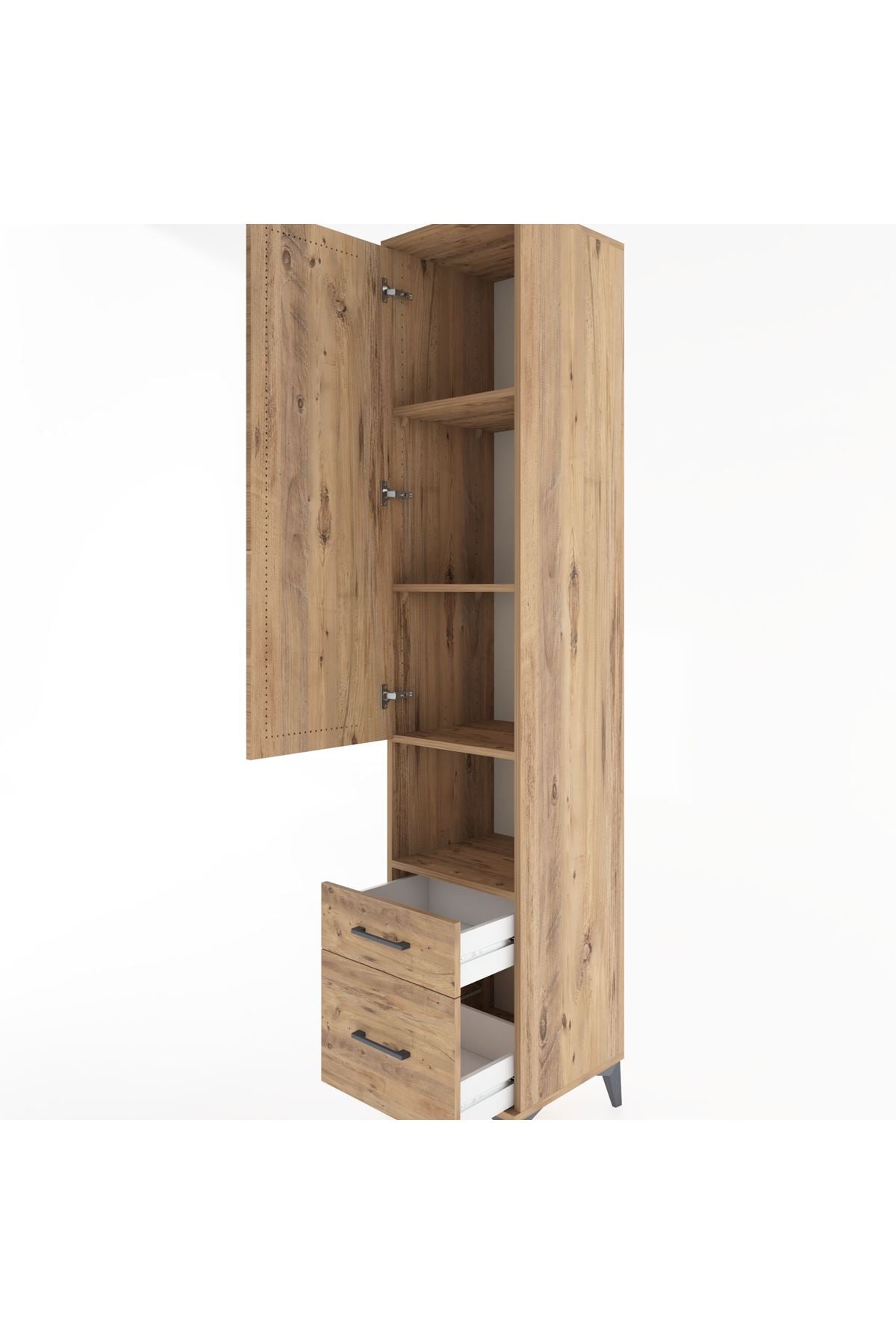 Hyperion Dolap 4 Raflı 2 Çekmeceli Tek Kapaklı 44x44x221 Çam-Çam