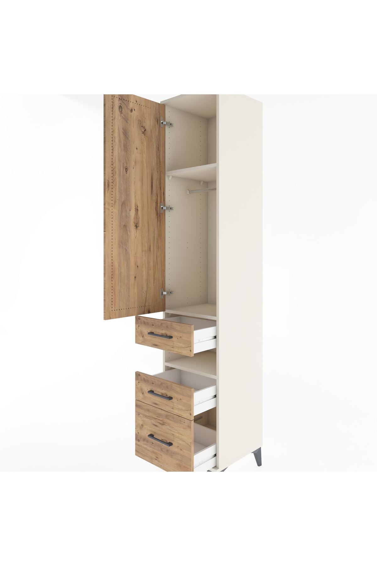 Hyperion Dolap 3 Raflı 3 Çekmeceli Tek Askılı 44x44x221 Aytaşı-Çam