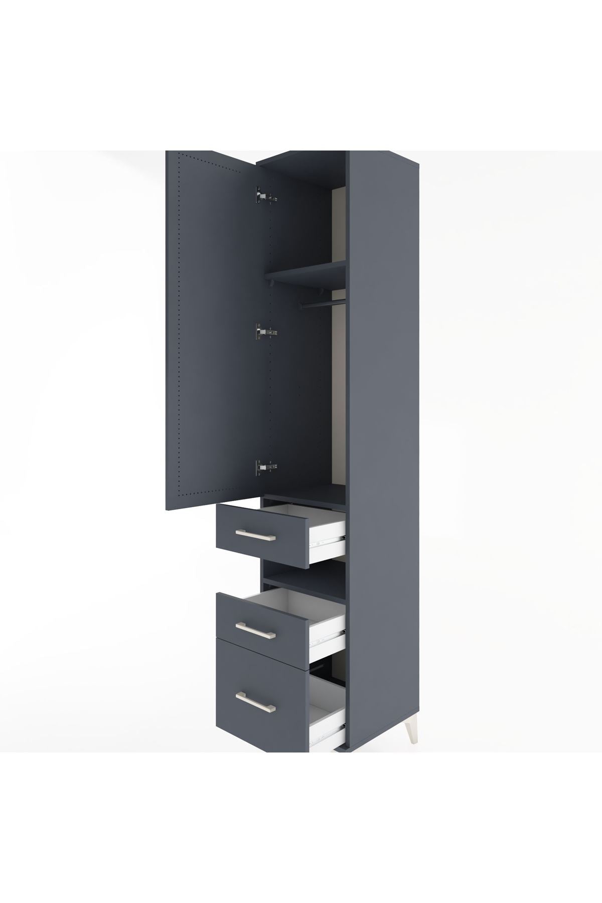 Hyperion Dolap 3 Raflı 3 Çekmeceli Tek Askılı 44x44x221 Antrasit-Antrasit