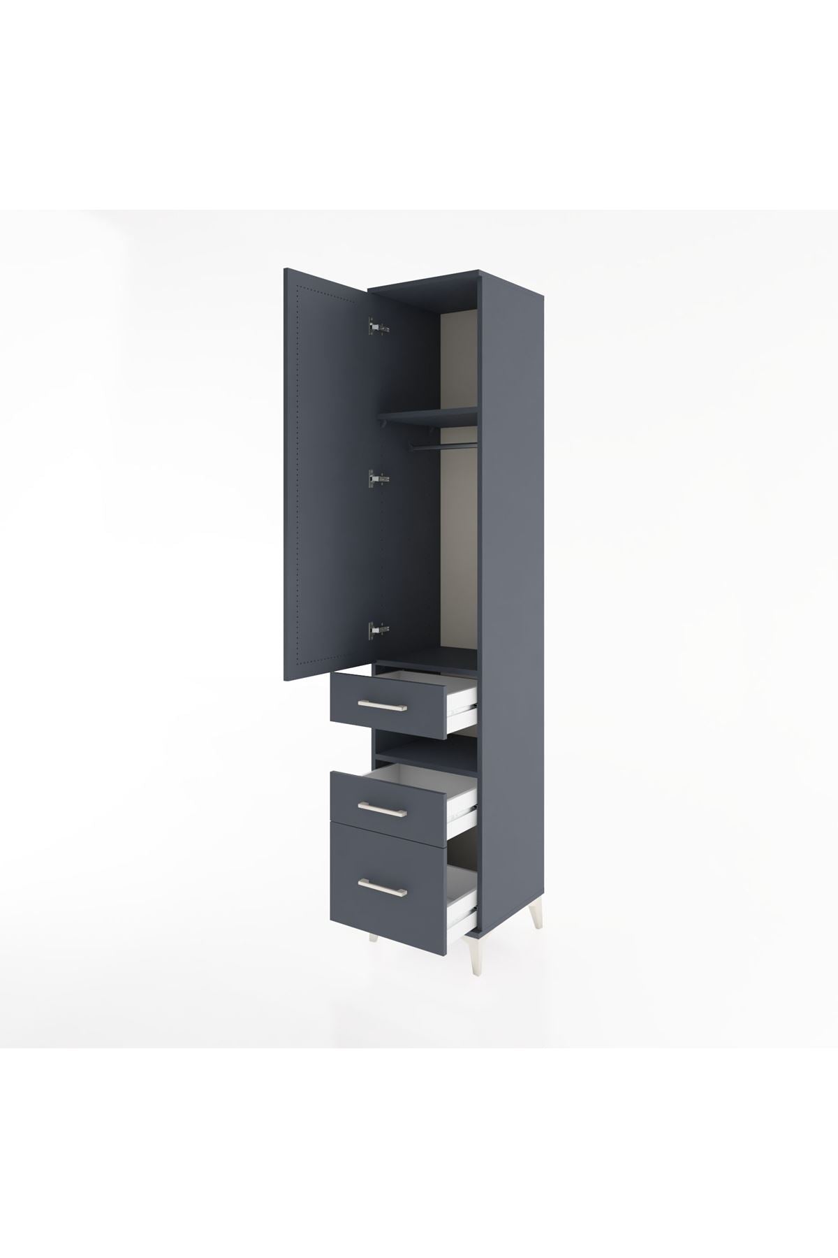 Hyperion Dolap 3 Raflı 3 Çekmeceli Tek Askılı 44x44x221 Antrasit-Antrasit